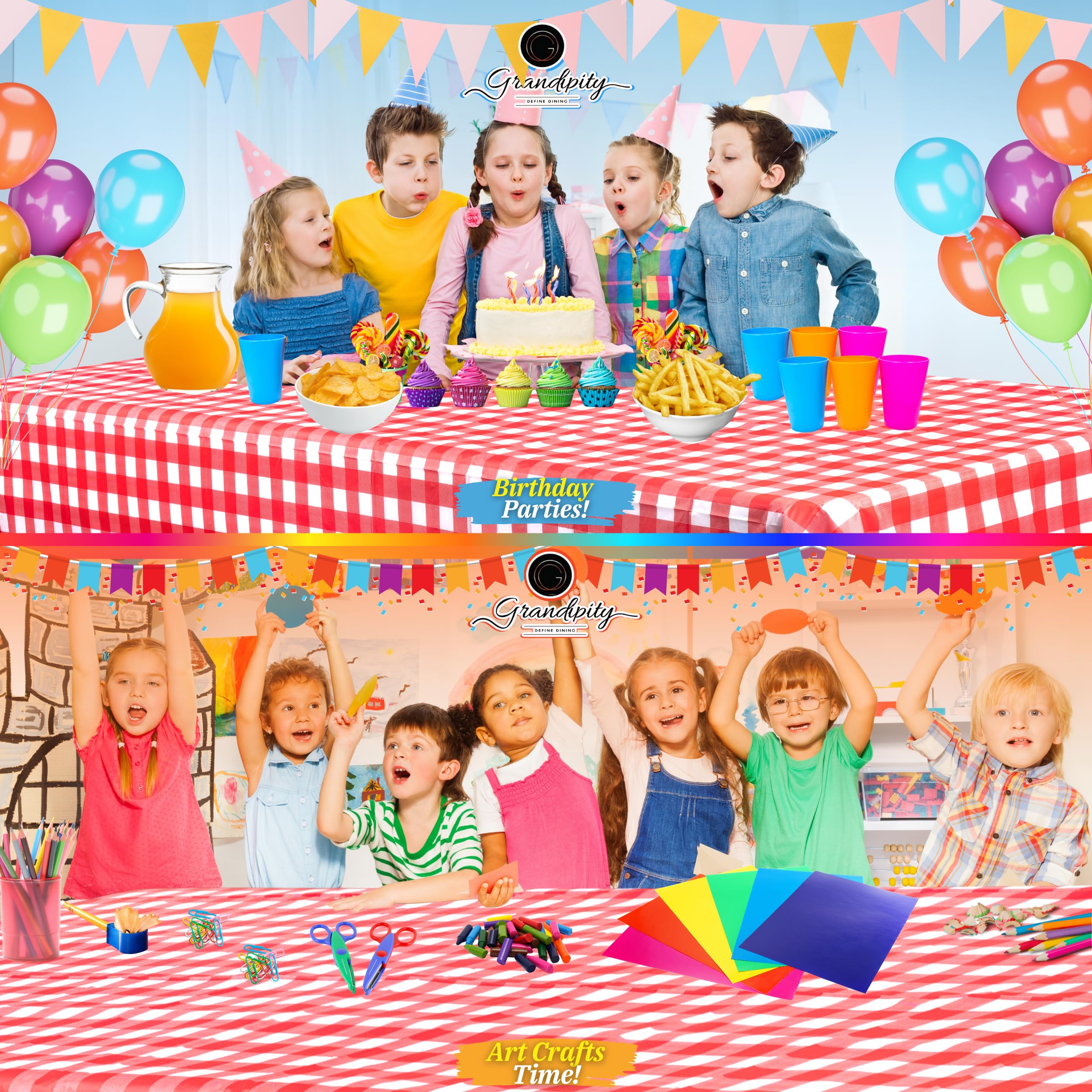 Grandipity Red Gingham Checkered Plastic Table Cloth Disposable (6 Pk) 54In X 108In Plastic Tablecloths For Rectangle Tables - P